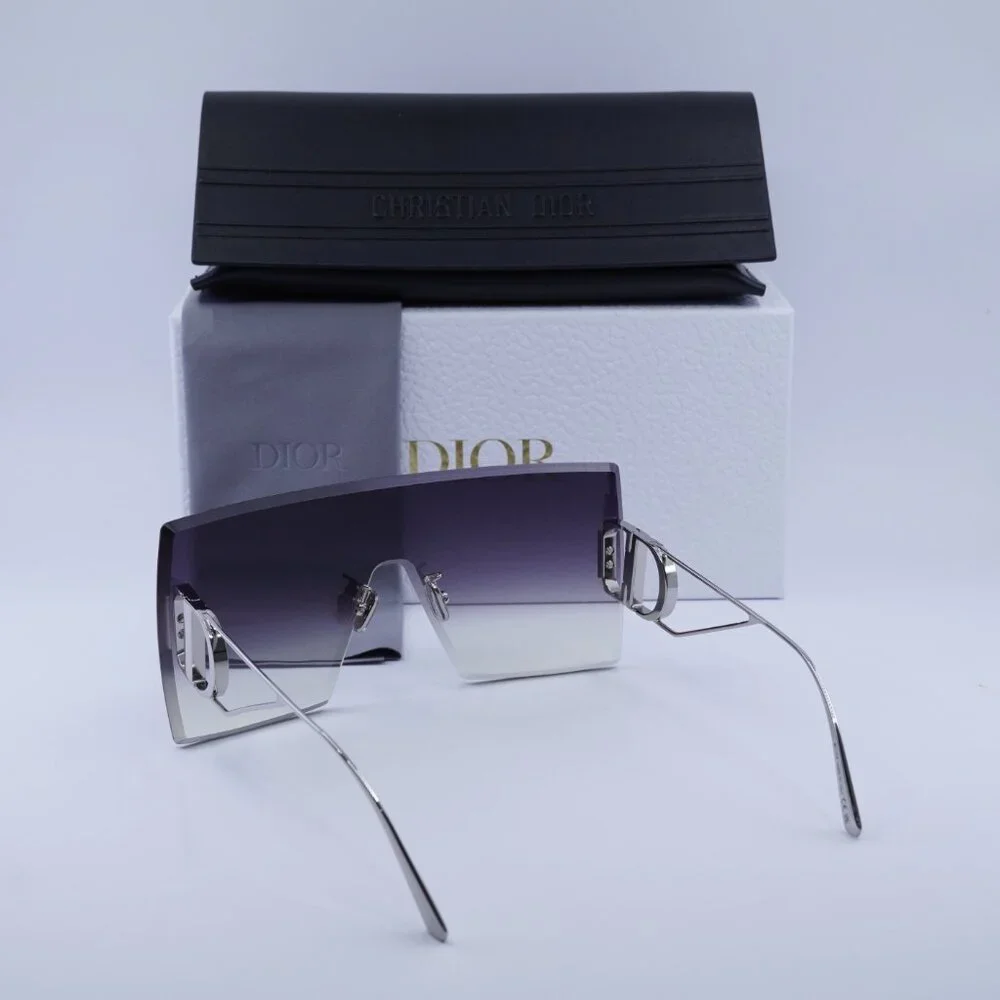 Dior 30MONTAIGNE M1U F0A6 Rimless Sunglasses Silver Shield Frame, Grey Lenses - Picture 11 of 11
